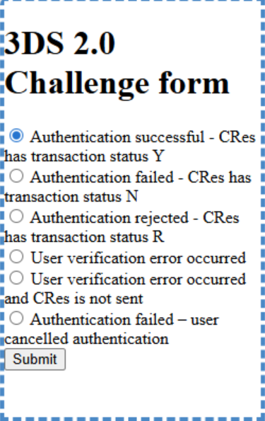 Screenshot of the 3DS challenge form