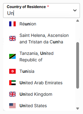 Country selection component