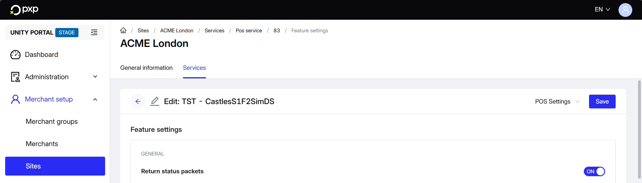 Screenshot showing where to activate the status packet feature in the Unity Portal.