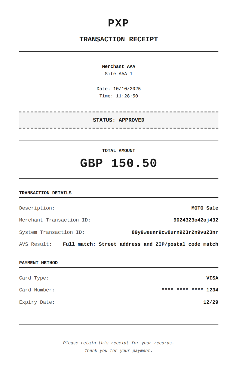 Example of a PDF receipt